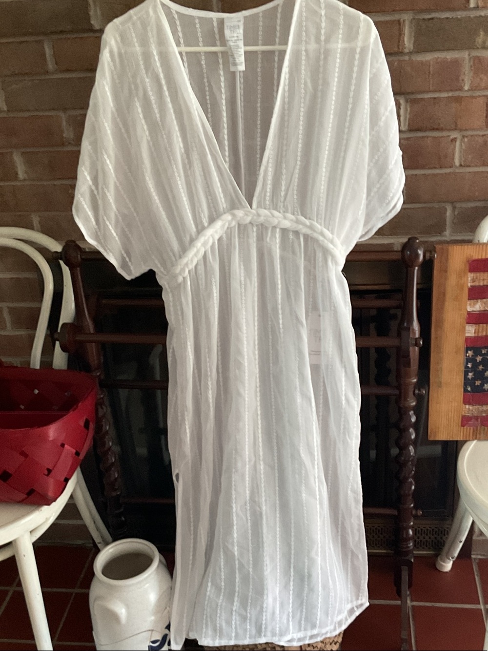 NWT Time and Tru White Crochet-Trim Sheer Cover-Up